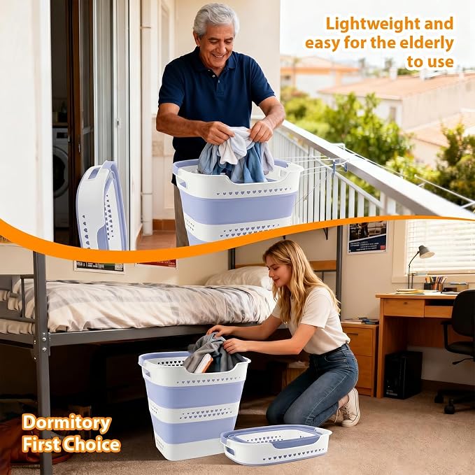 Collapsible Plastic Laundry Basket Hamper with Handles, Foldable Pop Up Storage Container Organizer for Washing Storage, Blue - Image 4