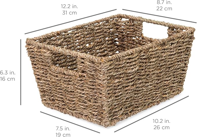 Best Choice Products Rustic Set Of 4 Multipurpose Stackable Seagrass Storage Basket, Handwoven Laundry Organizer Totes for Bedroom and Living Room, Shelves, Pantry w/Insert Handles - Natural - Image 6