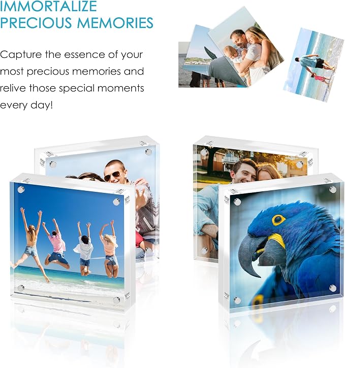 4x4 Acrylic Picture Frame Set of 6, 20mm Thick, Tabletop Display | Double-Sided Transparent Magnetic Frameless Photo Frame, for Photos, Fits Home, Office - Image 5