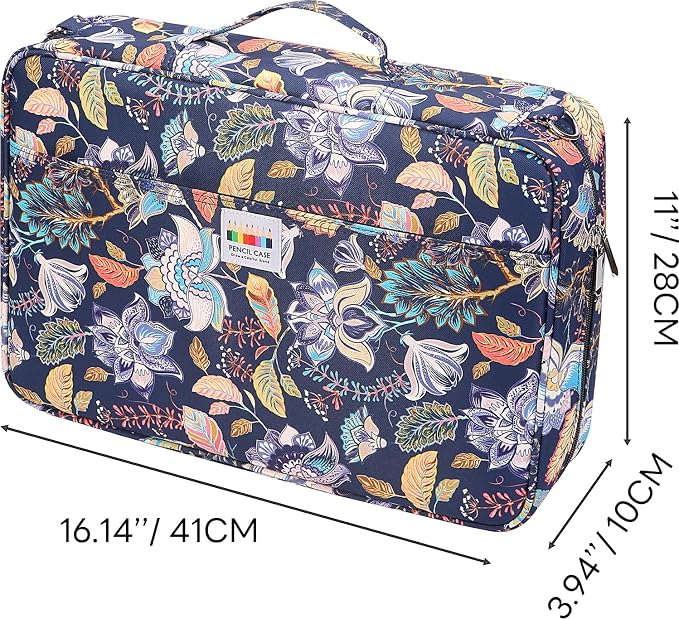 JAKAGO 480 Slots Colored Pencil Case Extra Large Capacity Pen Holder for Artist Painter Zipper Organizer Bag for Marker Highlighter Storage Case for Office Sketch Travel Supplies (Retro Flower) - Image 2