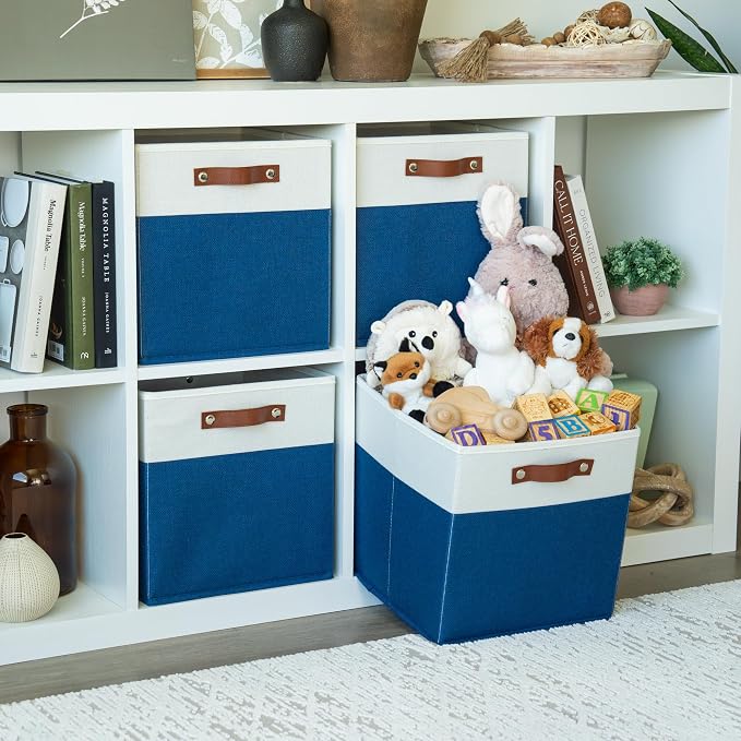OrganiHaus 12x12 Cube Storage Bins, Set of 4 - Fabric Storage Cubes | Sturdy, holds its shape; odor-free; fits 12-inch cube shelves; vegan leather handles - Image 3