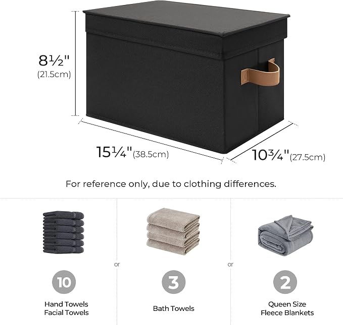 StorageWorks Fabric Storage Bins with Lids, Closet Storage Bins | Lidded Dust-proof, Easy Pull Handles, Foldable, Stackable, Ideal for Clothes Blanket Towel, Large, Black, 3-Pack - Image 2