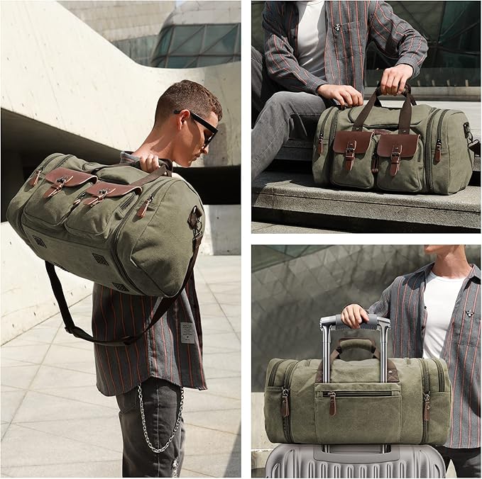 Wildroad Canvas Duffle Bag - 50L Expandable Weekender Overnight Travel Bag | Gifts for Men, Holiday Birthday Gift for Dad, Husband & Partner, Carry-on Size - Image 3