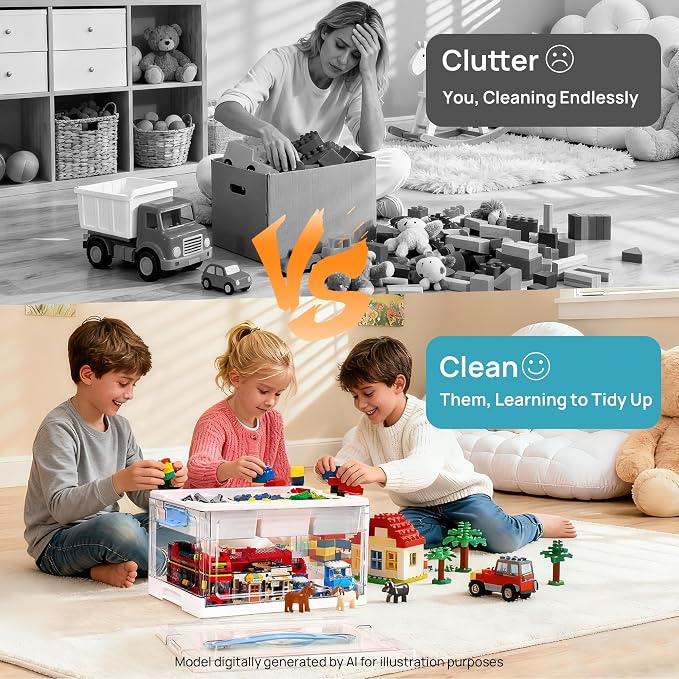 Vtopmart 24 QT Blue Clear Craft Organizer with Tray & Dividers, 1 Pack | Storage Box for Coloring Books, Modeling Clay, Molds and Art Supplies, Removable Tray for Craft Supplies Organization - Image 4