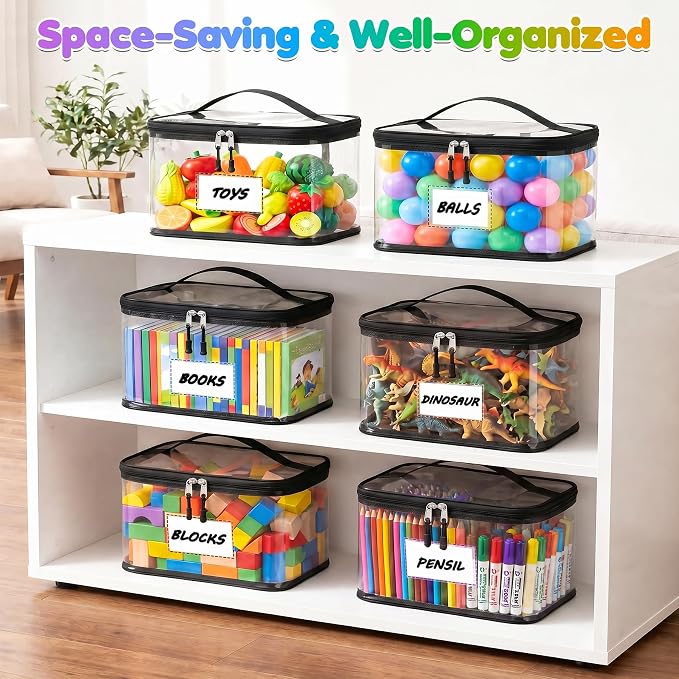 6-Pack Extra Large Clear Toy Storage Bags Transparent Waterproof With Zippers & Labels Durable Reusable Organizer for Blocks,Puzzles & Games - Image 2