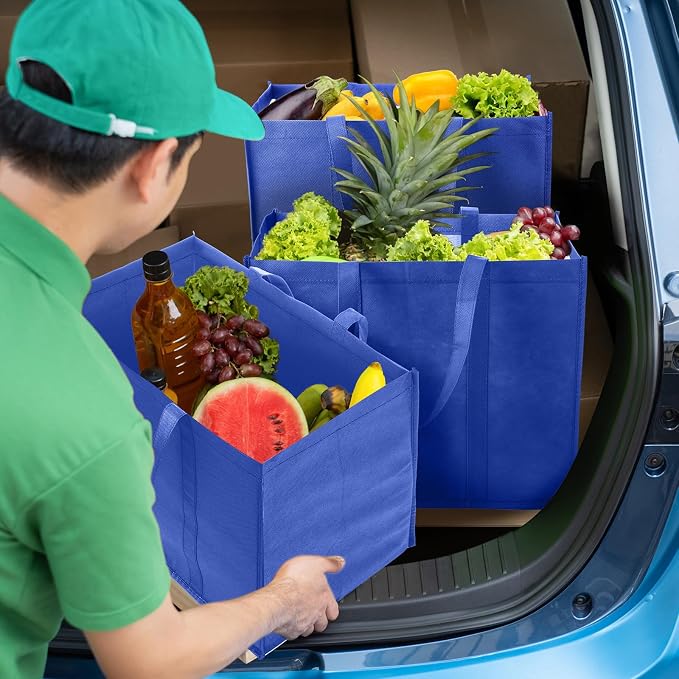 Hillban 30 Pack Large Reusable Shopping Bags Bulk | Heavy Duty Foldable Grocery Bags 16 x 13 x 10 Inch, Washable Portable Storage Totes with Reinforced Handles - Image 3