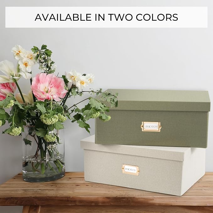 Decorative Photo Storage Box - Sturdy Linen Organizer Holds 1700 Photos | Organizer with Dividers Stores Up to 5x7 1700 Pictures - Portable Scrapbook Storage Containers with Lid - Image 8