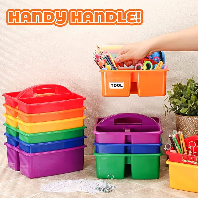 12 Pcs Classroom Storage Caddies Stackable Utility Caddies with 3 Compartment Portable Plastic Caddy with Handle Classroom Storage Bins Organizers for Kids Schools Art Craft Supplies - Image 6