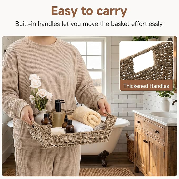 StorageWorks Pantry Baskets for Organizing, Woven Baskets, Seagrass | Pantry Baskets for Patato and Onion Storage, Stackable Wicker Basket Organizer for Shelf, Woven Basket for Storage, 2-Pack - Image 3