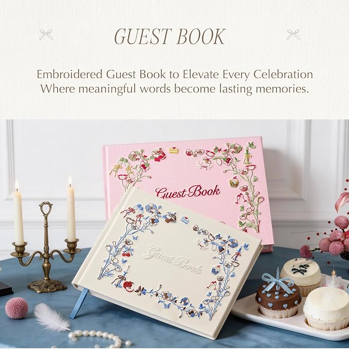 Embroidered Wedding Guest Book, 9 x 7 in, 160 Acid-Free Pages (Ivory) | 120gsm acid-free paper, lay-flat binding for weddings, baby showers, anniversaries, graduations and birthdays. - Image 2