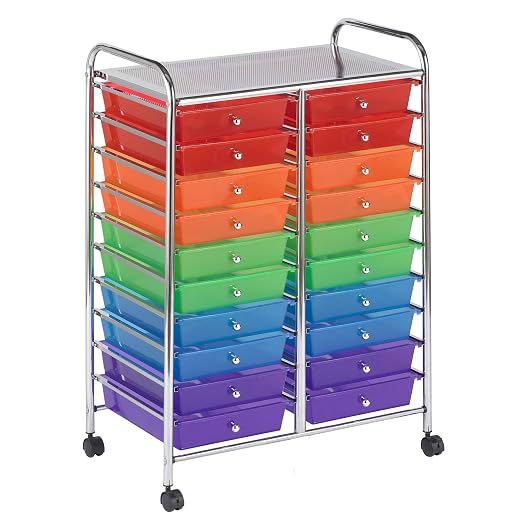 ECR4Kids 20-Drawer Everyday Mobile Storage Utility Cart, Assorted | Durable plastic bins, steel frame, GREENGUARD Gold Certified, 50 lb capacity, rolling casters, craft supplies, office, home by ECR4Kids