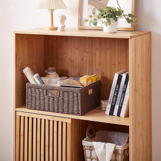 OIAHOMY Wicker Storage Basket, Rectangular Paper Rope Shelf Baskets with Built-in Handles, Woven Decorative Organizer for Pantry, Shelves, Living Room and Bathroom, 1-Pack Brown - Image 7