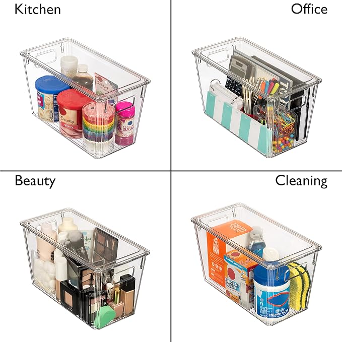 ClearSpace Plastic Storage Bins with Lids for Pantry & Fridge, 4 Pack | Modern plastic storage bins with lids for pantry and refrigerator organization, 9L capacity, transparent rectangular shape - Image 5