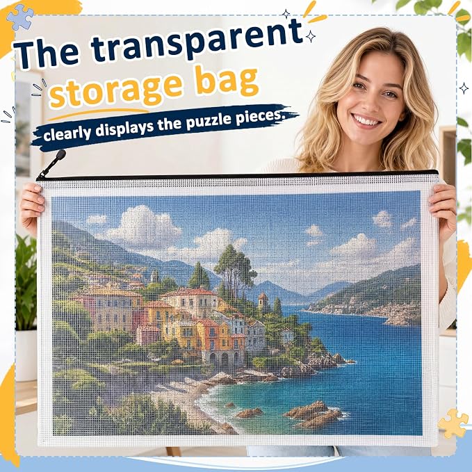 Feifeiya 20 Pack Large Puzzle Storage Bags, 28 x 21 in, Clear Mesh PVC | Zipper Pouches for Puzzles and Board Games, Reusable Storage, Easy Sorting, Clear Visibility, Office Files or Travel Use - Image 2