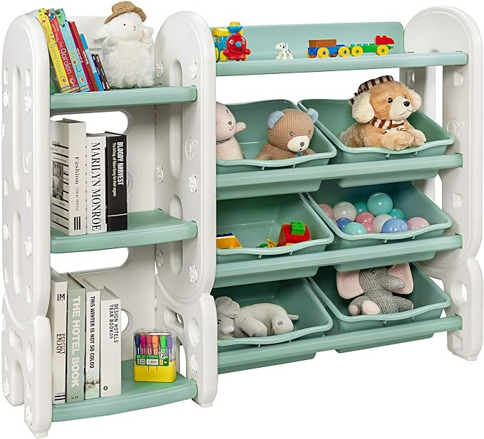 Costzon Toy Storage Organizer, 4-Tier Toy Shelf w/ 6 Removable Plastic Bins for Books Toys, Toddler Toy Bookcase Toy Rack for Playroom, Kids Room, Bedroom, Daycare, Nursery by Costzon