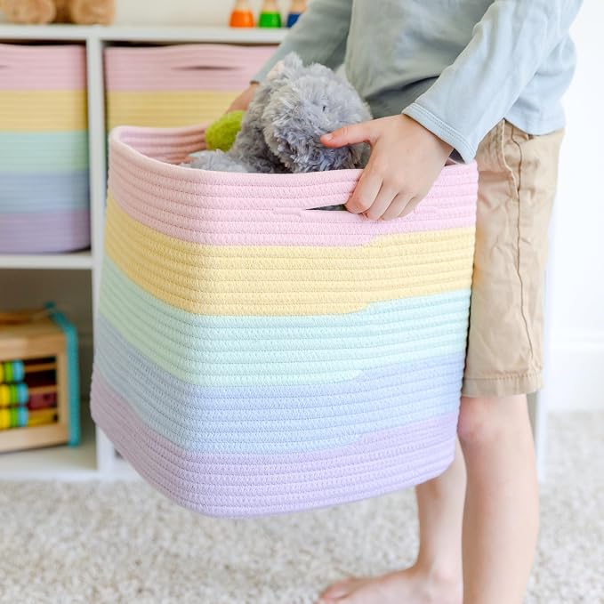 NaturalCozy Storage Cubes 11 Inch Cotton Rope Woven Baskets for Organizing, 3-Pack | Cube Storage Bin | Square Storage Baskets for Shelves Organizer, Classroom, Kids Toy Bins, Closet, Baby Nursery - Image 7