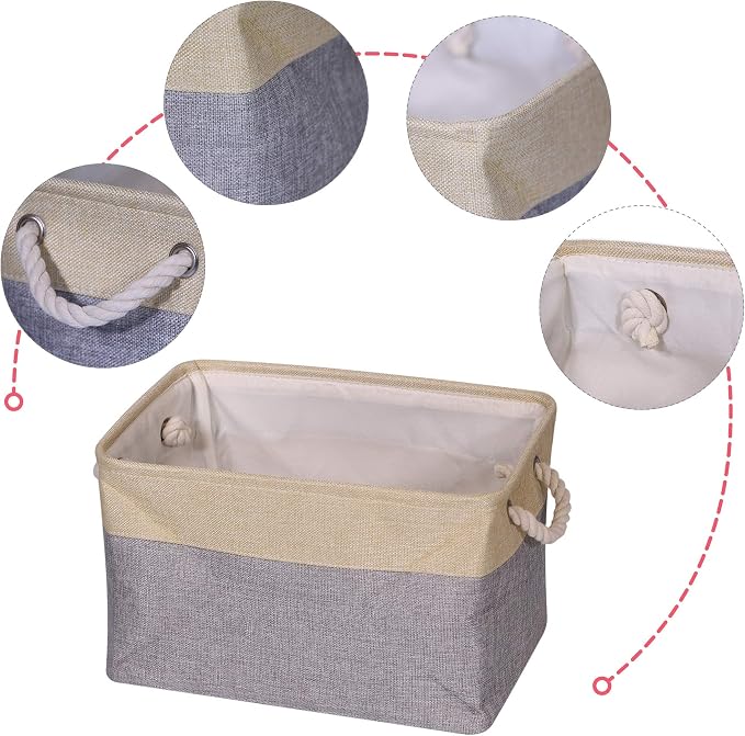 TENABORT 5 Pack Large Storage Basket Bin Foldable Storage Cube Box Canvas Fabric Collapsible Organizer with Handles for Closet Home Office Clothes Shelf Nursery, Grey Beige - Image 3