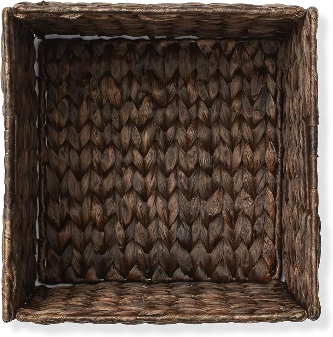 Casafield 10.5" x 10.5" Water Hyacinth Storage Baskets, Espresso - Set of 2 Collapsible Cube Organizers, Woven Bins for Bathroom, Bedroom, Laundry, Pantry, Shelves - Image 6