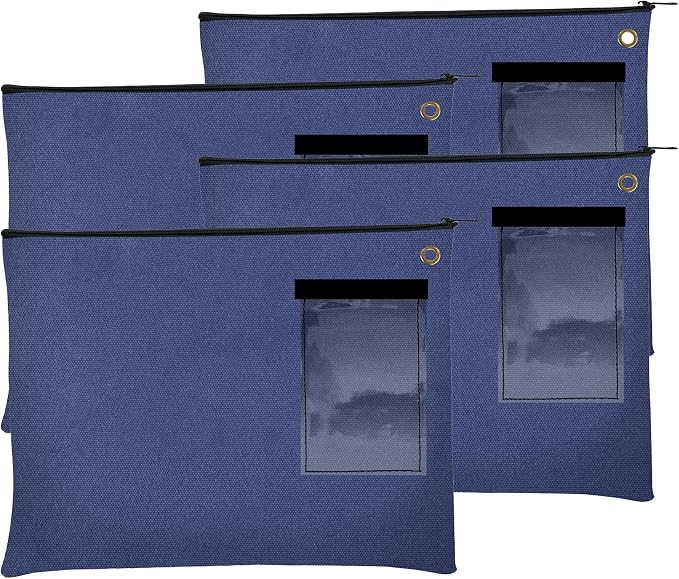 BankSupplies Canvas Zipper Bags | 14W x 11H | Set of 4 | Large Storage Bags | Grommet for Zip Tie & Padlock | 5W x 3H Framed Cardholder | Zipper Closure | Bank Bags by BankSupplies