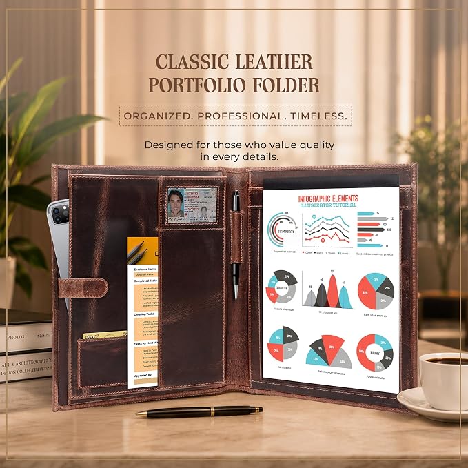 Portfolio - Padfolio - Binder, Genuine Leather Professional Organizer, Resume Folder, Document and Writing Pad Holder Holder, Gifts for Men & Women, for Business, School, Office Conference - Image 2