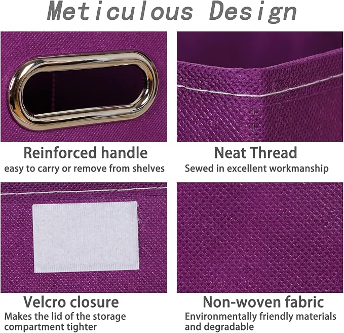 Closet Organizers Fabric Storage Bins With Lids Collapsible Cube Storage Organizer Basket With Handles,Storage Boxes for Clothes Storage,Office,Laundry,Shelves,6 Pack,（Purple） - Image 7