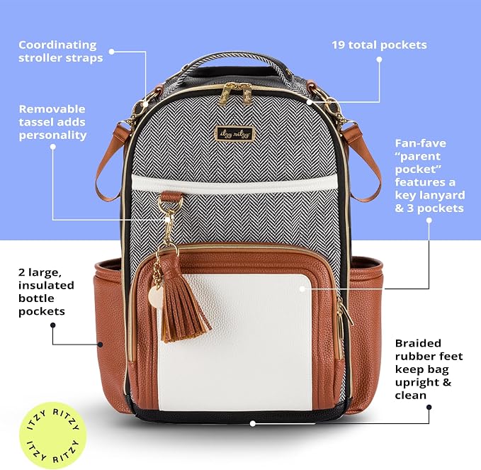 Itzy Ritzy Boss Plus Diaper Bag Backpack with 19 Pockets (Coffee & Cream) | Large Diaper Bag Backpack Includes 2 Insulated Bottle Pockets, Changing Pad, Stroller Clips, Padded Straps, Travel-Ready - Image 5