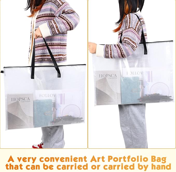 20 Pcs Art Portfolio Bag, 19'' x 25'' Clear Portfolio Folder for Artwork with Zipper and Handle A4 Pencil Bag 9'' x 13'' Plastic Mesh Zipper Pouch for Large Posters Artwork Bulletin Boards Painting - Image 5