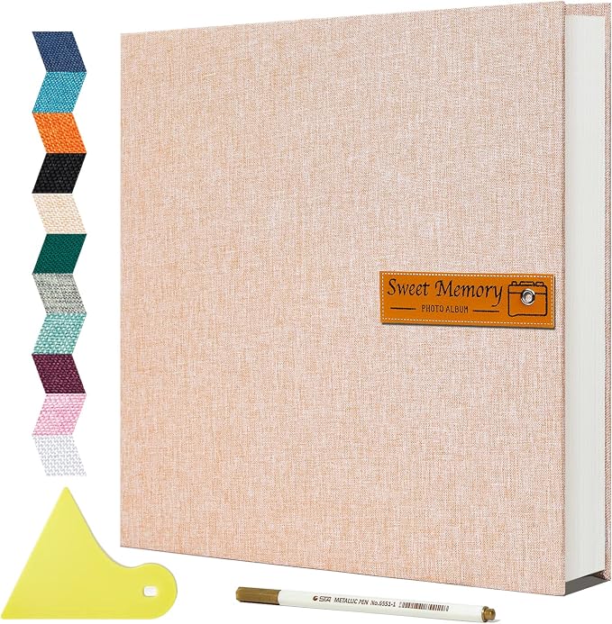 Spbapr Large Photo Album Self Adhesive Magnetic Scrapbook,DIY Scrapbook Album for 4x6 5x7 8x10 Picture,40 Pages Linen Cover Memory Book for Wedding Family Baby Pets, with Metallic Pen and Scraping by Spbapr