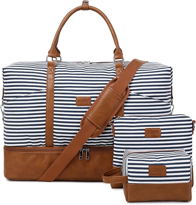 Weekender Bag, Large Travel Duffel Bag for Women, Carry on Overnight Bag with Shoe Compartment and Toiletry Bags by Stuery