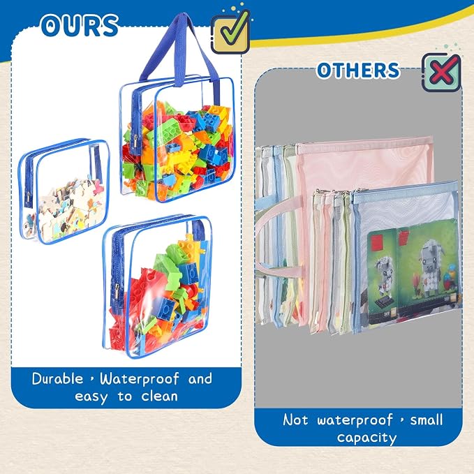 18 Packs Large Toy Storage Bags with Labels, Clear PVC Bags Travel Waterproof Kids Toy Organizer Bags with Zipper for Building Blocks Puzzle Kids Books (Blue-3 Size) - Image 3