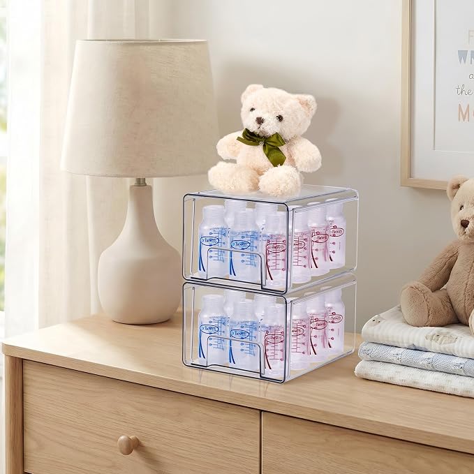 Sorbus Clear Stackable Storage Drawers with Handles (Large, 4 Pack) | Pull-out cabinet organization with multipack plastic bins for bathrooms, closets, medicine, pantries and baby bottles. - Image 4