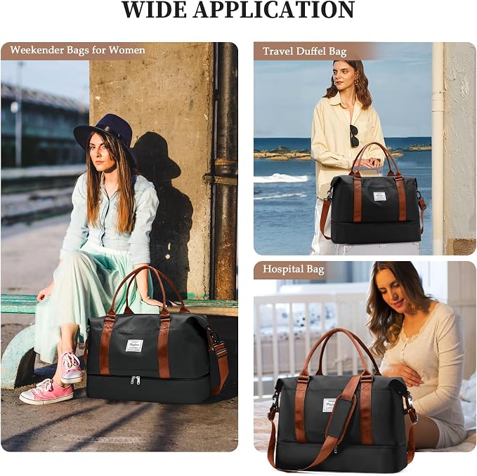 Weekender Bags for Women,Personal Item Travel Bag with Shoes Compartment | Overnight Travel Duffel Bag with Grid Toiletry Bag,Carry-On Bag,Extra Large - Image 6