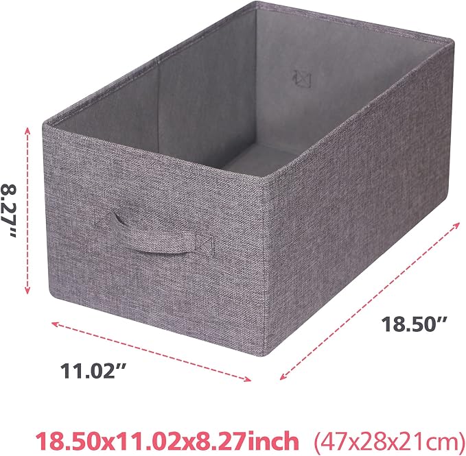 TENABORT Set of 5 Closet Organizer Bins with Handle, Fabric Foldable Storage Baskets Cloth Box Containers for Shelves Home Office Clothes Clothing, Gray, Jumbo - Image 2