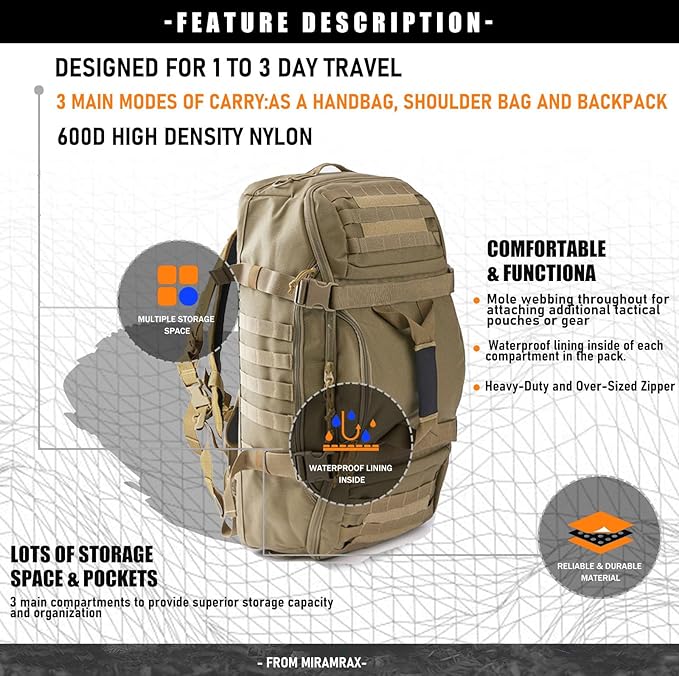 3-in-1 Gym Bag Duffle Bags Backpack - Travel Bag with Shoes Compartment | Sports Duffel Bag for Men Women Ideal for Workout,Weekender,Military,Sports,Overnight,Basketball,Tactical,Football,Baseball - Image 4