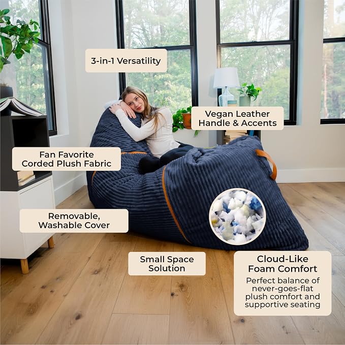 Big Joe Turnabout 3-in-1 Convertible Bean Bag Chair, Midnight Blue - Image 4