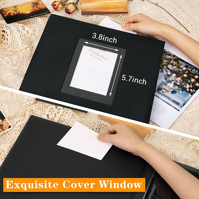 Photo Album 4x6 600 Photos Linen Large Capacity Fabric Cover Books Albums Wedding School Family Anniversary Baby Memory Engagement Travel Albums(Black, 600 Pockets) - Image 3