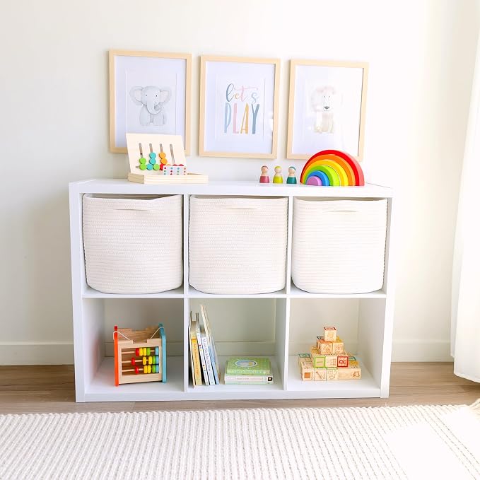 NaturalCozy 13 Inch Cube Storage Bins Cotton Rope Woven Baskets for Organizing 3-Pack | 13 x 13 Storage Cubes | Fabric Square Storage Baskets for Shelves Organizer, Kids Toy Bins, Closet Baby Nursery - Image 3