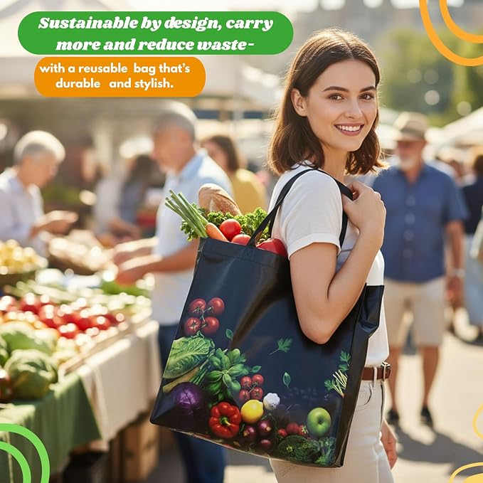 Simply Cool 100 Pack Reusable Grocery Bags, Large Tote Bags Bulk, Black | 13”x12.6”x7.25" Heavy Duty Non-woven Printed Shopping Bags with Handles, Foldable, Washable for Retail and Commercial use - Image 5
