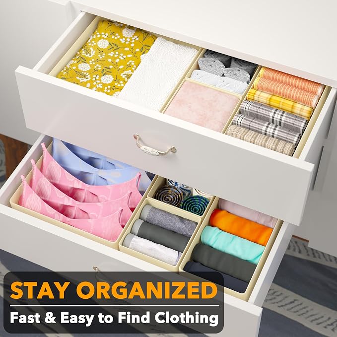 SpaceAid Drawer Organizer Clothes, 12 Pack Dresser Organizer Bins for Nursery, Closet Organization and Storage Dividers for Clothing, Baby Clothes, Underwears, Socks (Beige) - Image 3