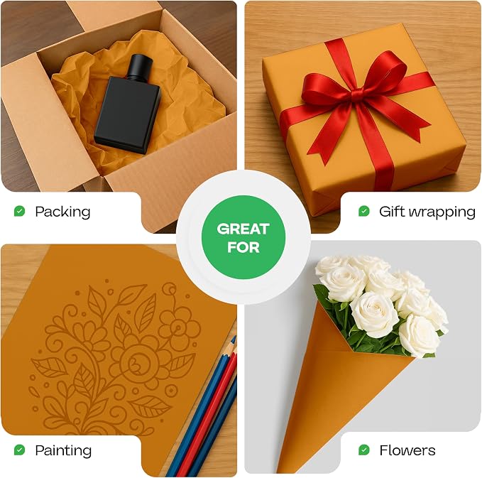 18" x 1200" (100 ft) Orange Kraft Paper Roll, Pack of 4 - USA-Made Quality Craft Paper for Gift Wrapping, Kids' Arts & Crafts, School Projects - 100% Recycled, 50 lb Natural Material by IDL Packaging - Image 4