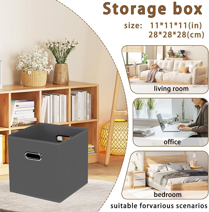 STOREONE Fabric Storage Bins Cubes Baskets Containers-(11X11X11) with Dual Handles for Shelf Closet, Nursery Home ， Bedroom Organizers, Foldable Set of 1 (grey) - Image 2