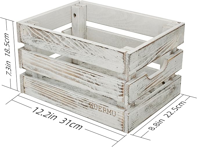 White Wooden Crates, Set of 4 for Storage, Milk Crate, Wine Box, Festival Decorations, and Camping, 12.2 Inch Multi-Purpose Sturdy Wood Boxes. - Image 3