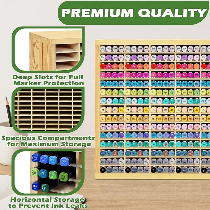 PROLEE Marker Storage Organizer for 360 Markers,Wooden Alcohol Marker Holder with 90 Slots,Markers Pens Pencils Art Supply Storage Rack for Desk Home Classroom Office Decor - Image 4