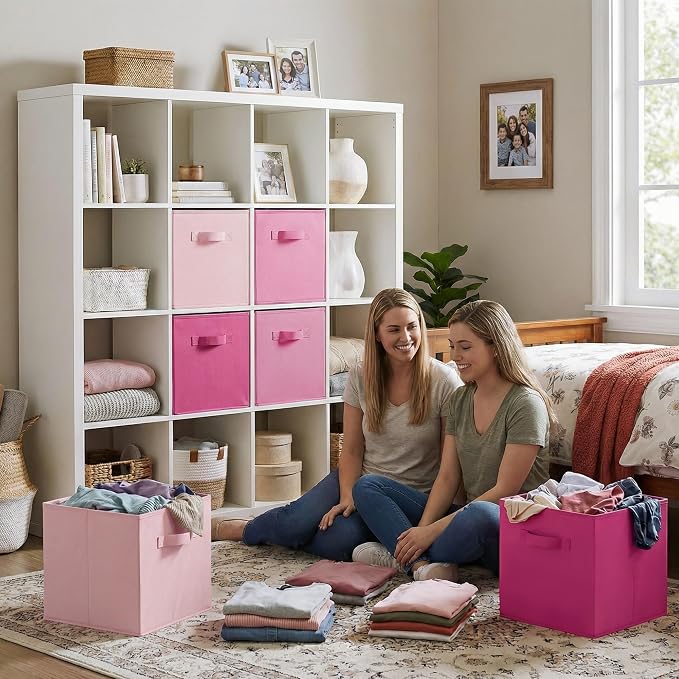 GRANNY SAYS 13x13 Cube Storage Bins, Pink Gradient, 6-Pack | Collapsible, Cube Storage Organizer with Thickened Base Plate, Sturdy Handles, Decorative Baskets for Shelves, Closet - Image 3