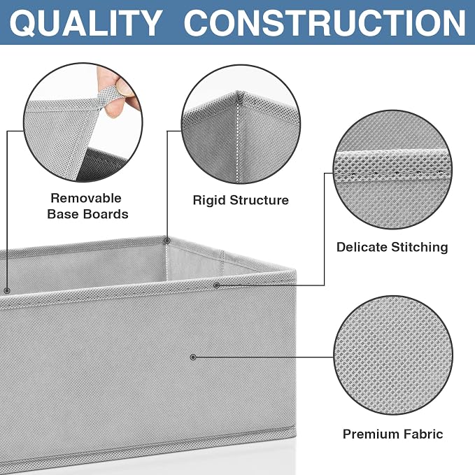 Drawer Organizer Clothes 24 Pack, Fabric Closet Organizers and Storage Bins for Underwear Sock, Odorless Dresser Drawer Dividers for Baby Nursery Organization (Grey) - Image 6
