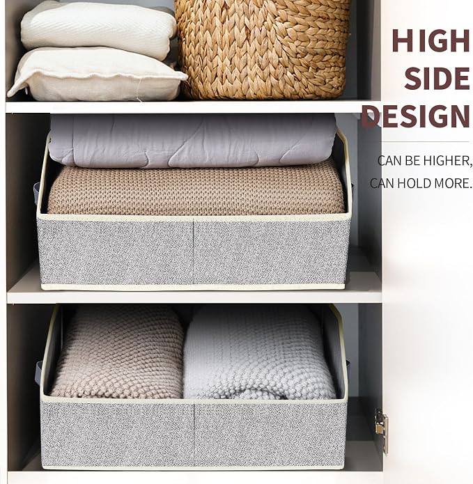 Trapezoid Closet Shelf Organizer - Large Baskets for Organizing, Storage Baskets for Shelves, Cubbies Storage Bins for Clothes, Books, Blankets, 4 Pack, Light Gray - Image 6