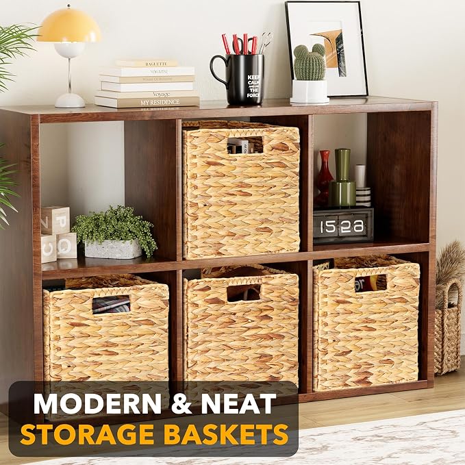 SpaceAid 4 Pack Wicker Basket, Storage Baskets for Organizing, Woven Rattan Basket with Handles for Shelves, Water Hyacinth Large Cube Organizer Storage Bin, 12x12x12 inch, Natural - Image 2