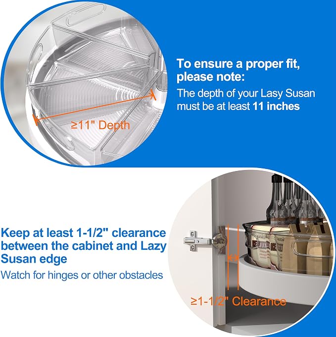 Lazy Susan Organizer Bins for 28"-29" Diameter Corner Cabinet Lazy Susan, 8 Pack, Clear Plastic Cabinet and Pantry Storage Bin, 1/8 Wedge-Food Safe, BPA Free - Image 4