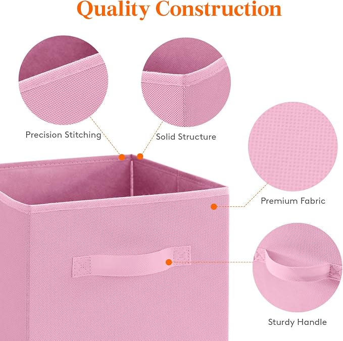 Lifewit Storage Cubes, 11 Inch Organizer Bins, 18L Pink, 6 Packs | Foldable Decorative Fabric Storage Baskets for Organizing Home Organizers with Handles for Shelves, Closet - Image 3