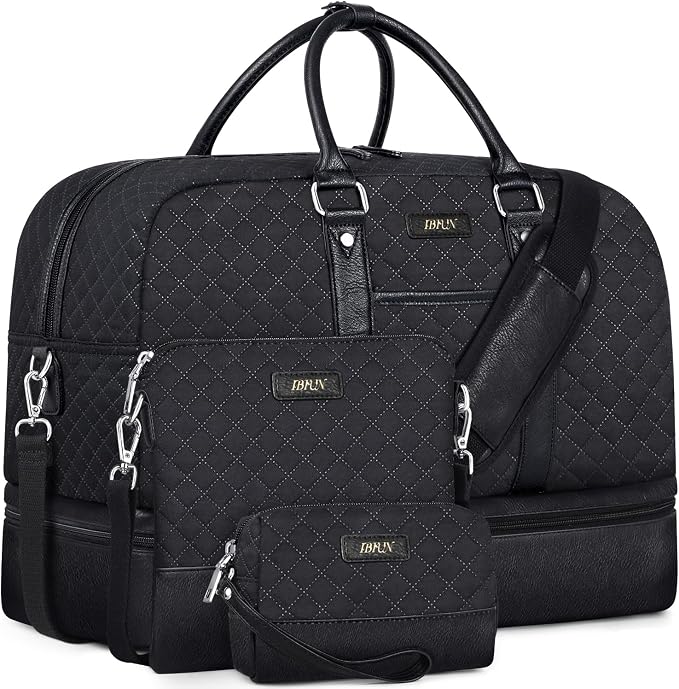 Weekender Bag for Women, Large Overnight Bag Canvas Travel Duffel Bag Carry On Tote with Shoe Compartment 21" 3Pcs Set by IBFUN